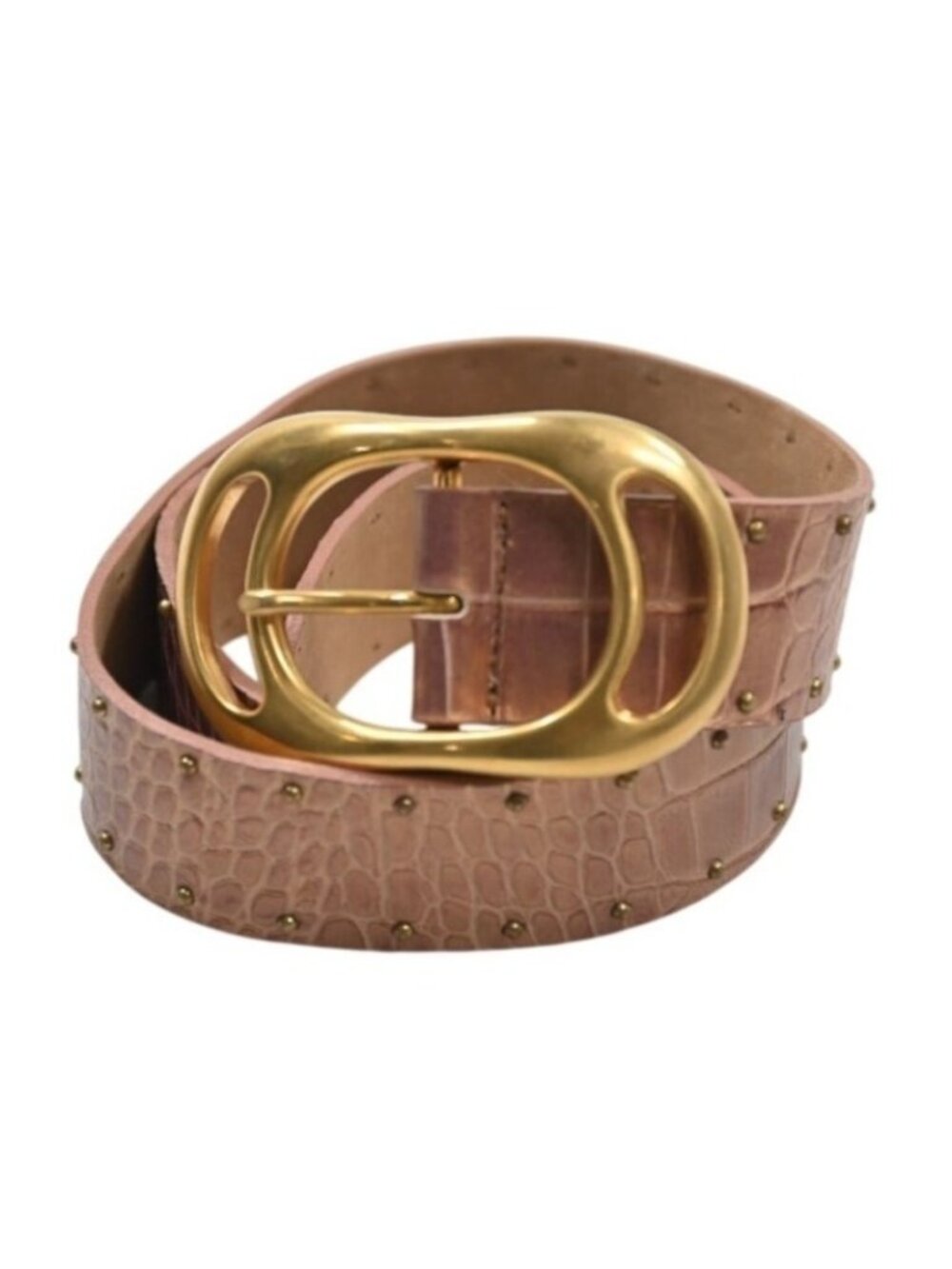 Streets Ahead Croc Embossed Studded Belt in Metallic Pink